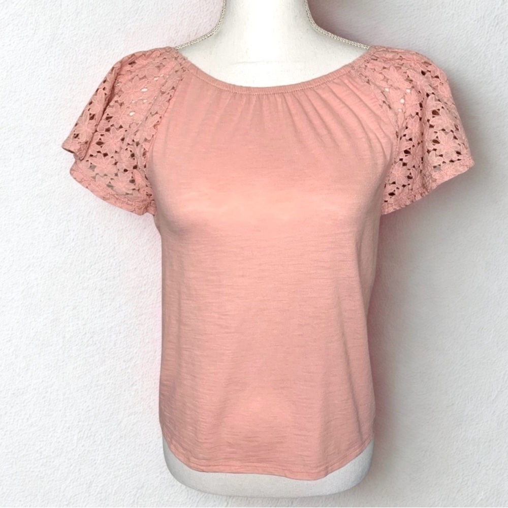 Old Navy Womens Boho Lace Crochet Flutter Sleeve Top Pink Size Medium
